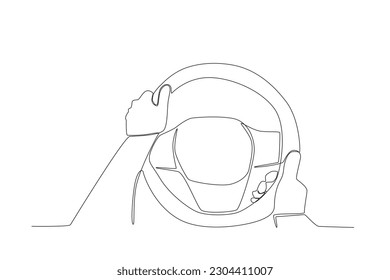 Reliable driver's hand driving a car. Dia do motorista one-line drawing
