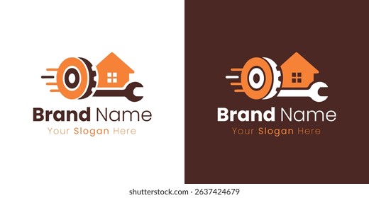Reliable Home Maintenance Services Logo Design with Gear Wrench and House Elements