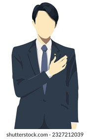 reliable male lawyer put hand on his chest flat color stylish illustration, no face, vector