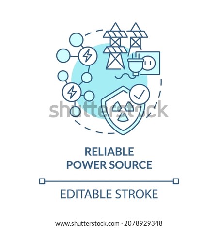 Reliable power source blue concept icon. Nuclear energy advantage abstract idea thin line illustration. National average reliability. Vector isolated outline color drawing. Editable stroke