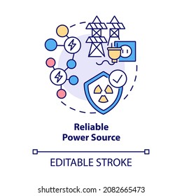 Reliable Power Source Concept Icon. Nuclear Energy Advantage Abstract Idea Thin Line Illustration. Efficient Source Of Electricity. Vector Isolated Outline Color Drawing. Editable Stroke