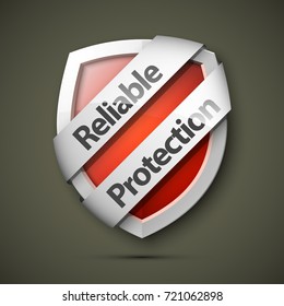Reliable Protection guard shield concept. Safety badge, protection icon. Privacy colorful banner shield. Security label. Defense tag. Presentation sticker shield. Defense safeguard sign. Vector badge