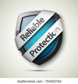 Reliable Protection guard shield concept. Safety badge, protection icon. Privacy colorful banner shield. Security label. Defense tag. Presentation sticker shield. Defense safeguard sign. Vector badge