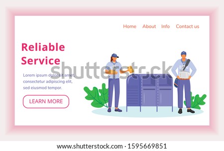 Reliable service landing page vector template. American post delivery workers website interface idea with flat illustrations. Distributing letters homepage layout, web banner, webpage cartoon concept