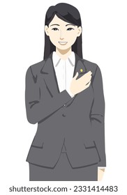 reliable woman lawyer put hand on her chest flat color stylish illustration, vector