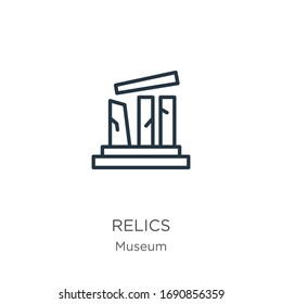 Relics icon. Thin linear relics outline icon isolated on white background from museum collection. Line vector sign, symbol for web and mobile