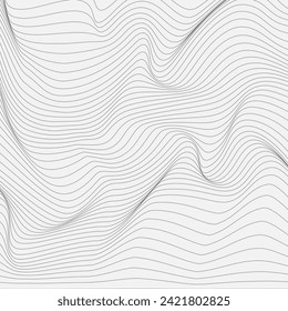 Fondo negro y blanco de alivio con ilusión óptica de distorsión. Textura de patrón abstracto ondulada. El zigzag delgado de la línea. Diseño gráfico vectorial.
