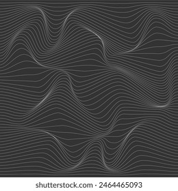 Relieve de fondo blanco y negro con ilusión óptica de distorsión. Textura de patrón abstracto ondulado. Zigzag delgado de la línea. Vector Diseño gráfico.