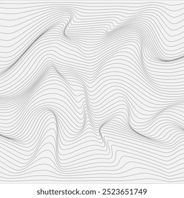 Relevo fundo preto e branco com ilusão óptica de distorção. Textura de padrão abstrato ondulado. Um ziguezague fino na linha. Design gráfico vetorial.