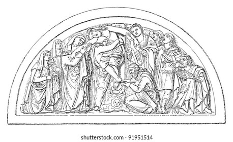 Relief by Nicola Pisano - middle ages / vintage illustration from Meyers Konversations-Lexikon 1897