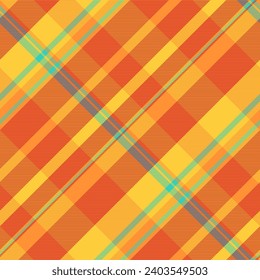 Relief fabric seamless tartan, daisy pattern texture check. Layout background vector textile plaid in red and amber colors.