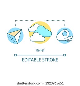 Relief feeling concept icon. Facilitation idea thin line illustration. Quiet emotion mood. Keep calmness. Mindfulness. Mental health. Vector isolated outline drawing. Editable stroke
