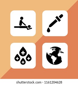relief icon. 4 relief set with earth globe with continents maps and spa vector icons for web and mobile app