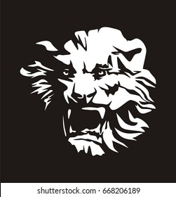 relief of lion's head, growling lion, vector image