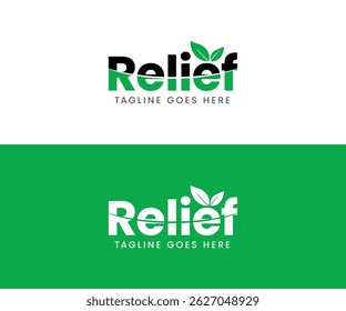 Design de logotipo de alívio com elemento de folha, natureza, eco e conceito de bem-estar, logotipo de alívio preto e verde, logotipo de vetor de alívio