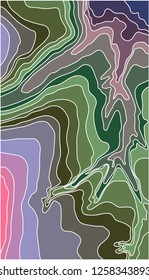 Relief pattern of wavy lines of green and purple hues