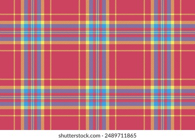 Relief plaid tartan pattern, silky check vector seamless. Isolation textile background fabric texture in red and yellow colors palette.