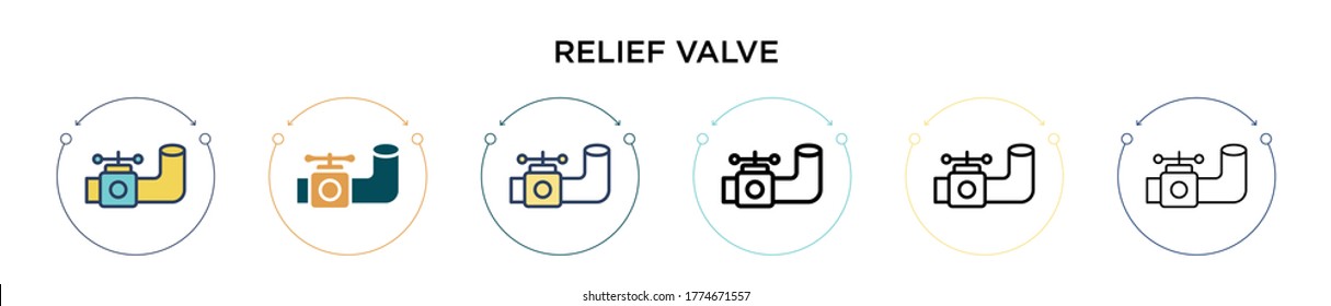 Relief valve icon in filled, thin line, outline and stroke style. Vector illustration of two colored and black relief valve vector icons designs can be used for mobile, ui, web