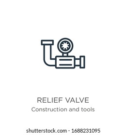 Relief valve icon. Thin linear relief valve outline icon isolated on white background from construction and tools collection. Line vector sign, symbol for web and mobile