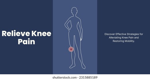 Relieve Knee Pain Banner on Blue Background. Stylish Banner with Text and Icons for Healthcare and Medical