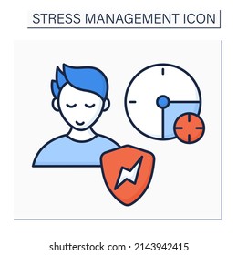 Relieve Stress Color Icon. Learn How To Relax Timely. Reduce Stress. Calm Down. Avoid Stressful Situations. Stressors Management Concept. Isolated Vector Illustration