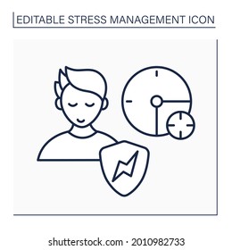 Relieve Stress Line Icon. Learn How To Relax Timely. Reduce Stress. Calm Down. Avoid Stressful Situations. Stressors Management Concept. Isolated Vector Illustration. Editable Stroke