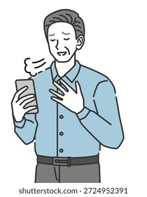 Aliviado anciano mirando el teléfono inteligente