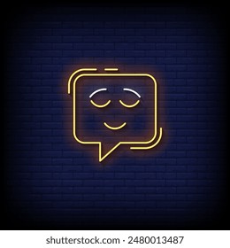 relieved emoji symbol neon sign vector