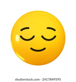 Relieved Face Emoji. Emotion 3d cartoon icon. Yellow round emoticon. Vector illustration