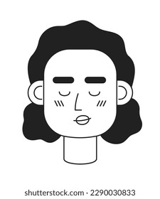 Relieved lady with closed eyes monochromatic flat vector character head. Editable black white cartoon face emotion. Hand drawn lineart ink spot illustration for web graphic design, animation