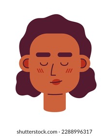 Relieved lady with closed eyes semi flat vector character head. Relax. Editable cartoon style face emotion. Simple colorful avatar icon. Spot illustration for web graphic design and animation