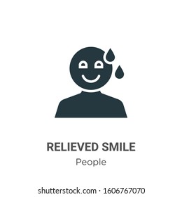 Relieved smile glyph icon vector on white background. Flat vector relieved smile icon symbol sign from modern people collection for mobile concept and web apps design.