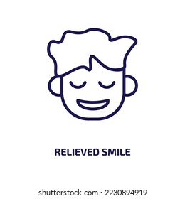 relieved smile icon from people collection. Thin linear relieved smile, smile, character outline icon isolated on white background. Line vector relieved smile sign, symbol for web and mobile