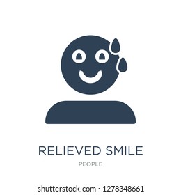 relieved smile icon vector on white background, relieved smile trendy filled icons from People collection, relieved smile vector illustration