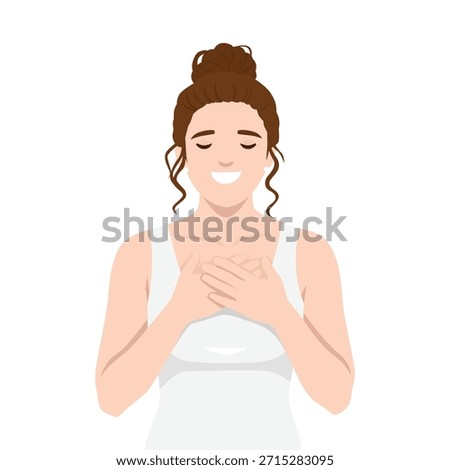 Relieved Woman Feeling Gratitude. Flat vector illustration isolated on white background