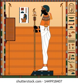 Religion of Ancient Egypt. Ancient Egyptian god Ptah. God-creator, patron of artists and craftsmen. Vector illustration.