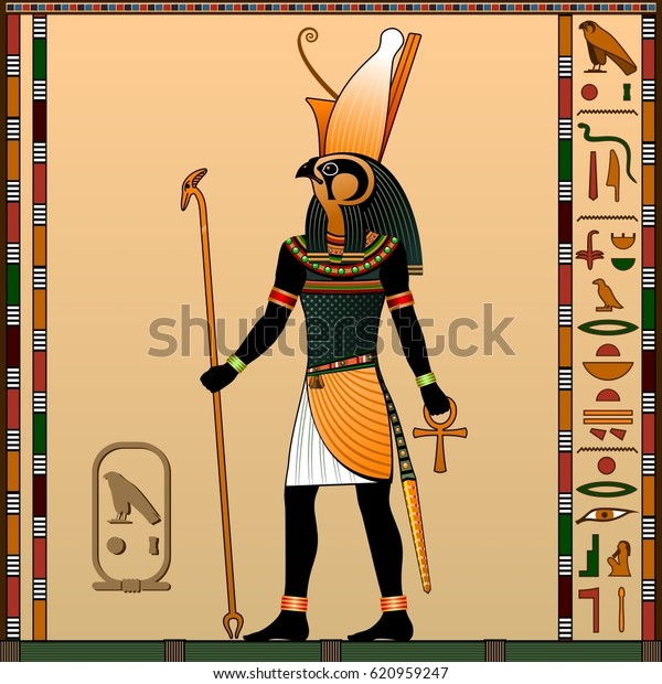 古代エジプトの宗教 ホロスは天の神であり王族であり王の守護神である ハヤブサの頭を持つ人の姿をした古代エジプトの神ホルス ベクターイラスト のベクター画像素材 ロイヤリティフリー