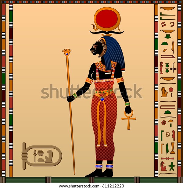 古代エジプトの宗教 セクメット 焦げ付く太陽 戦争 癒しの女神 雌ライオンの頭を持つ古代エジプトの女神 ベクターイラスト のベクター画像素材 ロイヤリティフリー