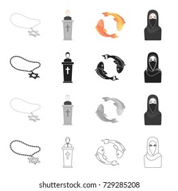 Religion, attributes, accessories and other web icon in cartoon style.Burqa, Arab, nationality, icons in set collection.