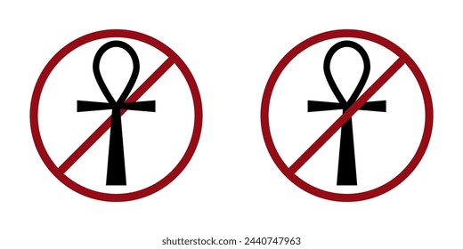 religion ban prohibit icon. Not allowed religion. Forbidden crossed ankh