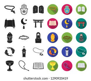 Religion and belief black,flat icons in set collection for design. Accessories, prayer vector symbol stock web illustration.