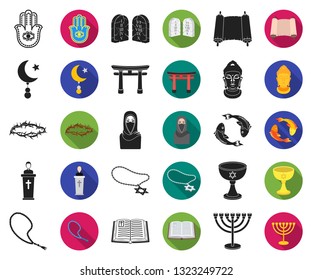 Religion and belief black,flat icons in set collection for design. Accessories, prayer vector symbol stock web illustration.