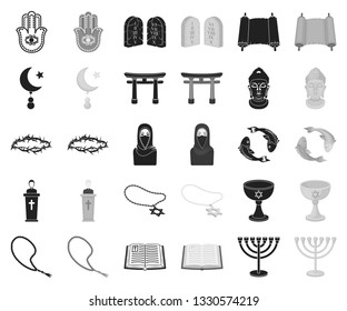 Religion and belief black,monochrome icons in set collection for design. Accessories, prayer vector symbol stock web illustration.