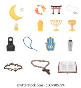 Religion and belief cartoon icons in set collection for design. Accessories, prayer vector symbol stock web illustration.