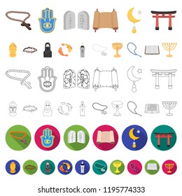 Religion and belief cartoon icons in set collection for design. Accessories, prayer vector symbol stock web illustration.