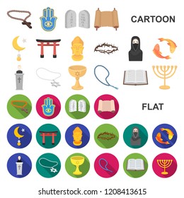 Religion and belief cartoon icons in set collection for design. Accessories, prayer vector symbol stock web illustration.