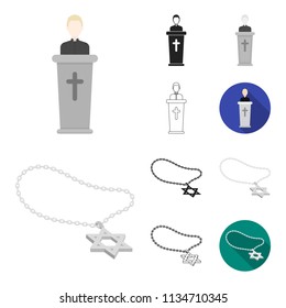 Religion and belief cartoon,black,flat,monochrome,outline icons in set collection for design. Accessories, prayer vector symbol stock web illustration.