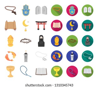 Religion and belief cartoon,flat icons in set collection for design. Accessories, prayer vector symbol stock web illustration.
