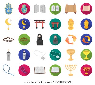 Religion and belief cartoon,flat icons in set collection for design. Accessories, prayer vector symbol stock web illustration.