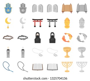 Religion and belief cartoon,monochrom icons in set collection for design. Accessories, prayer vector symbol stock web illustration.